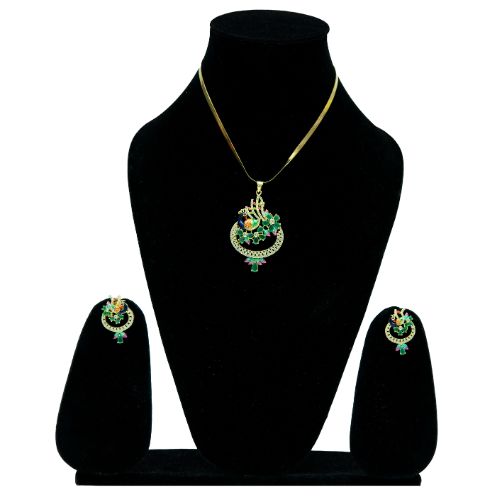 Traditional Peacock Pendant Necklace with Matching Earrings